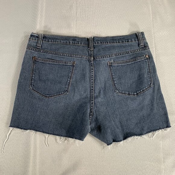 Faded Glory High Rise Jean Shorts 16W Cutoff Frayed Hem Stretch Denim Blue - Picture 2 of 11